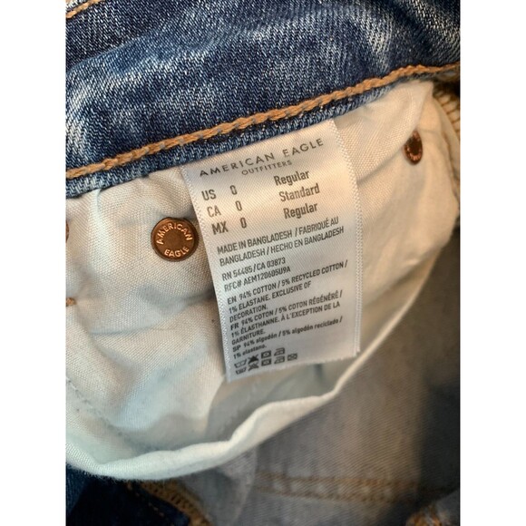 American Eagle Jeans Womens 0 Curvy Straight Distressed Mid Rise Whiskered Denim - Picture 8 of 9